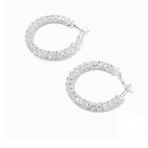 Claire’s Silver 30MM Crystal Hoop Earrings